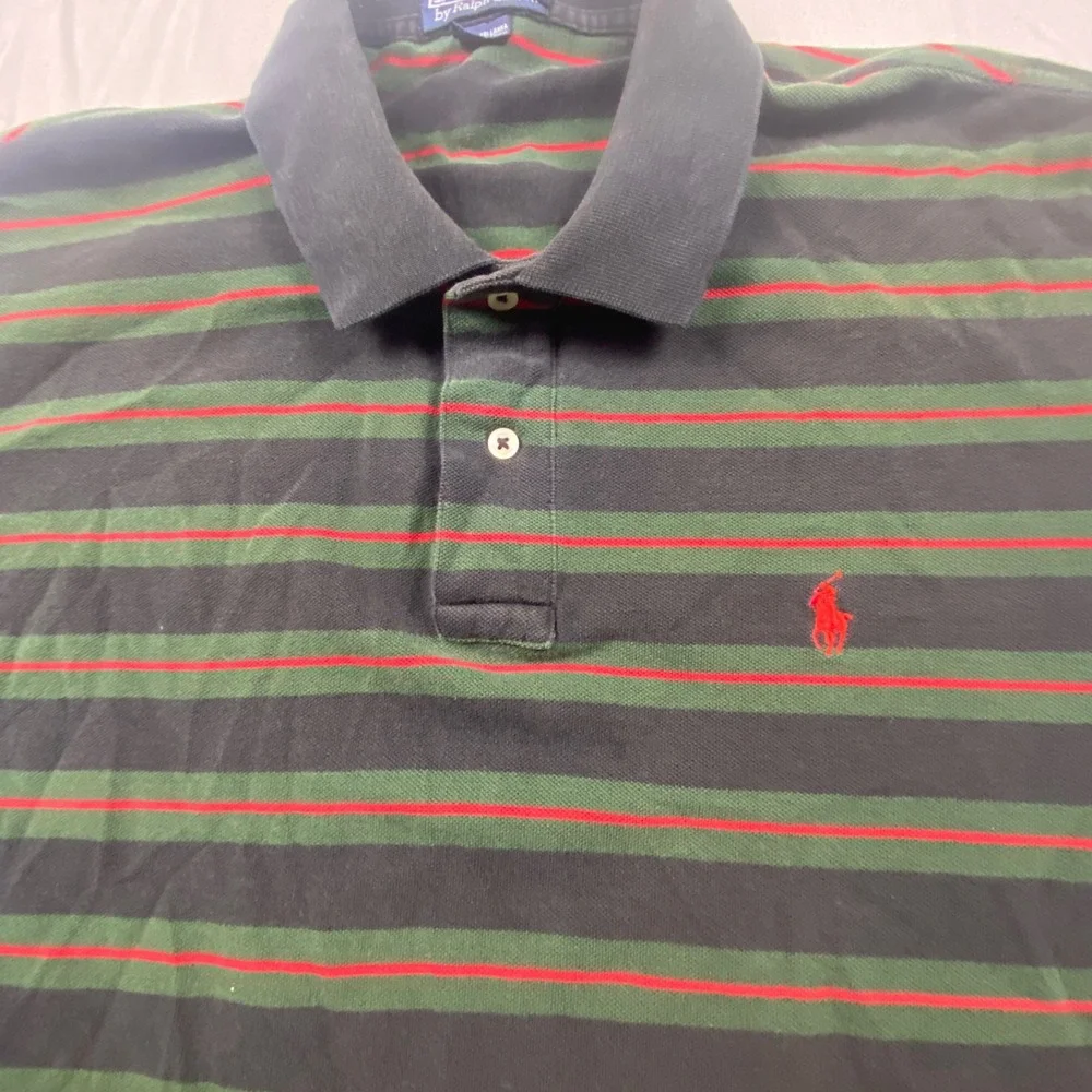 Polo Ralph Lauren XXL Striped Polo Shirt Blue Tag Green Gray Red Pony Vintage